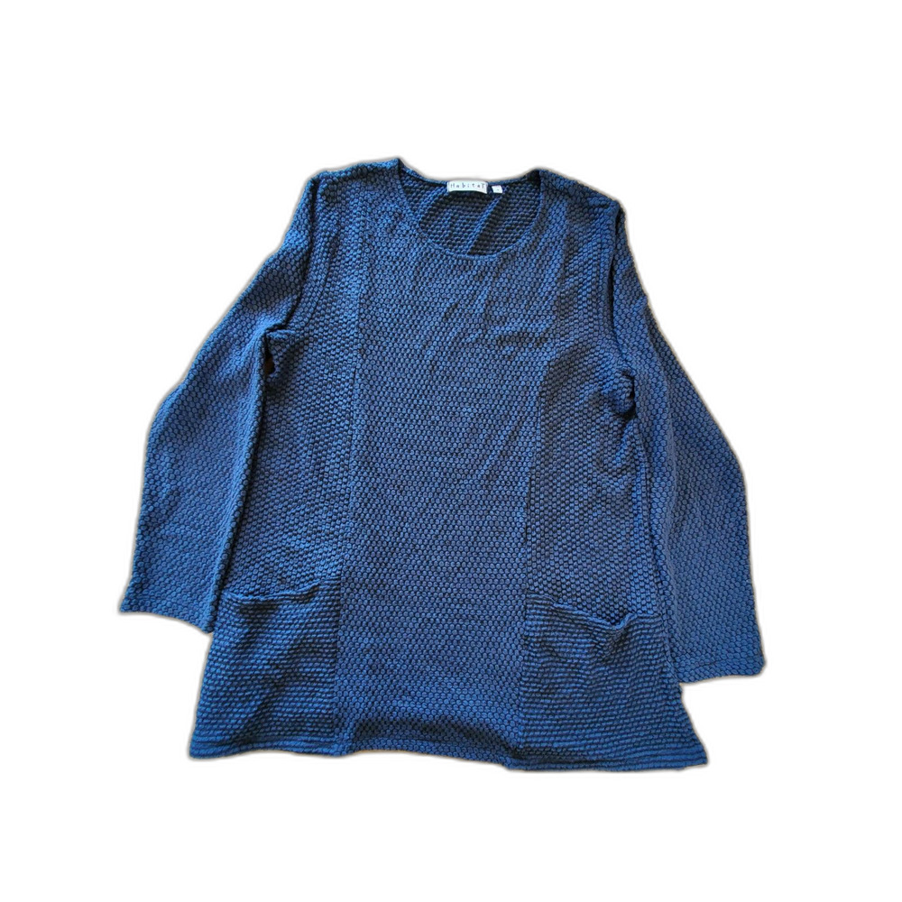 Habitat Womens M Textured Navy Long Sleeve Tunic Minimalism EUC